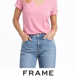 🌸FRAME Pink Peach color V-Neck Tee size Medium